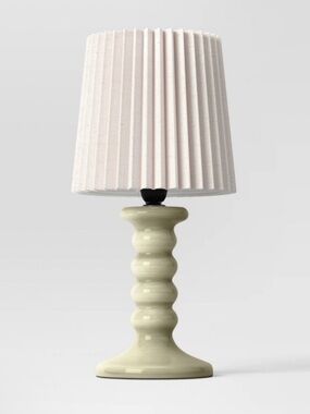 New Mini Stick Table Lamp in Green with White Pleated Shade by Room Essentials™